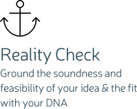 Reality Check Ground the soundness and feasibility of your idea & the fit with your DNA